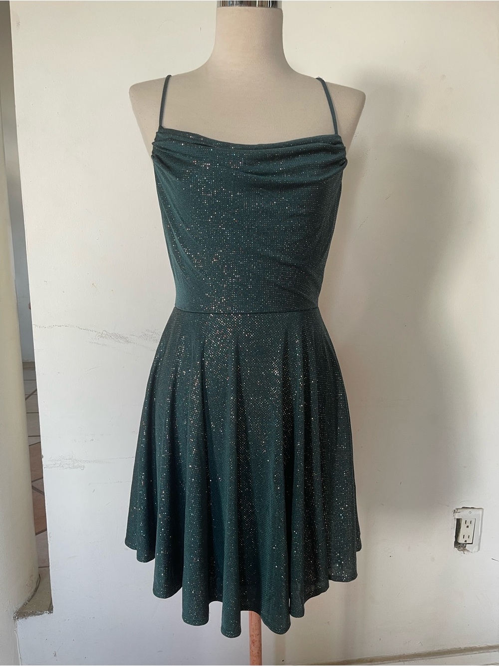 City Studio Emerald Green Sparkle Cowl Mini Dress